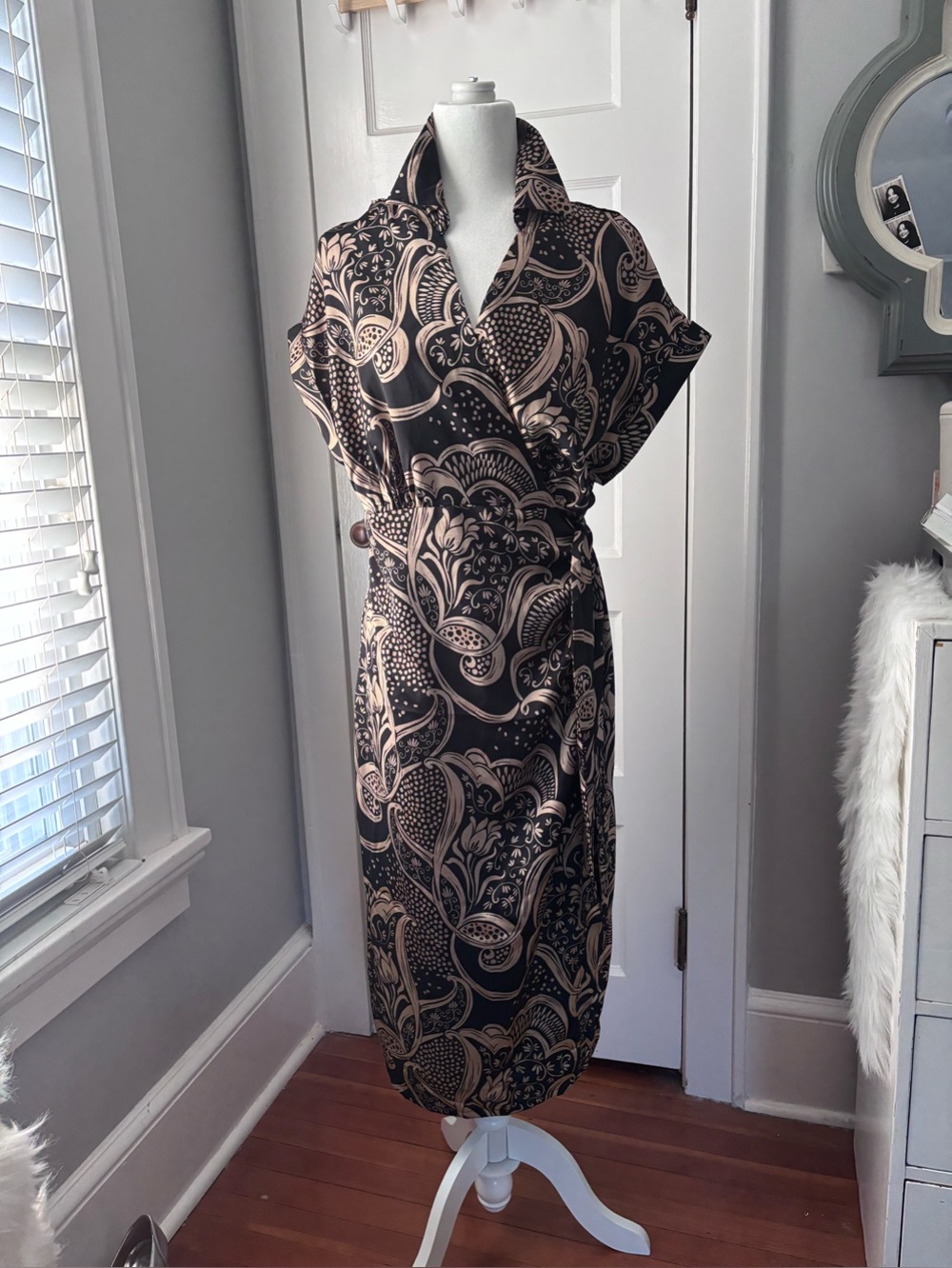 Mango Black and Dark Gold Wrap Dress